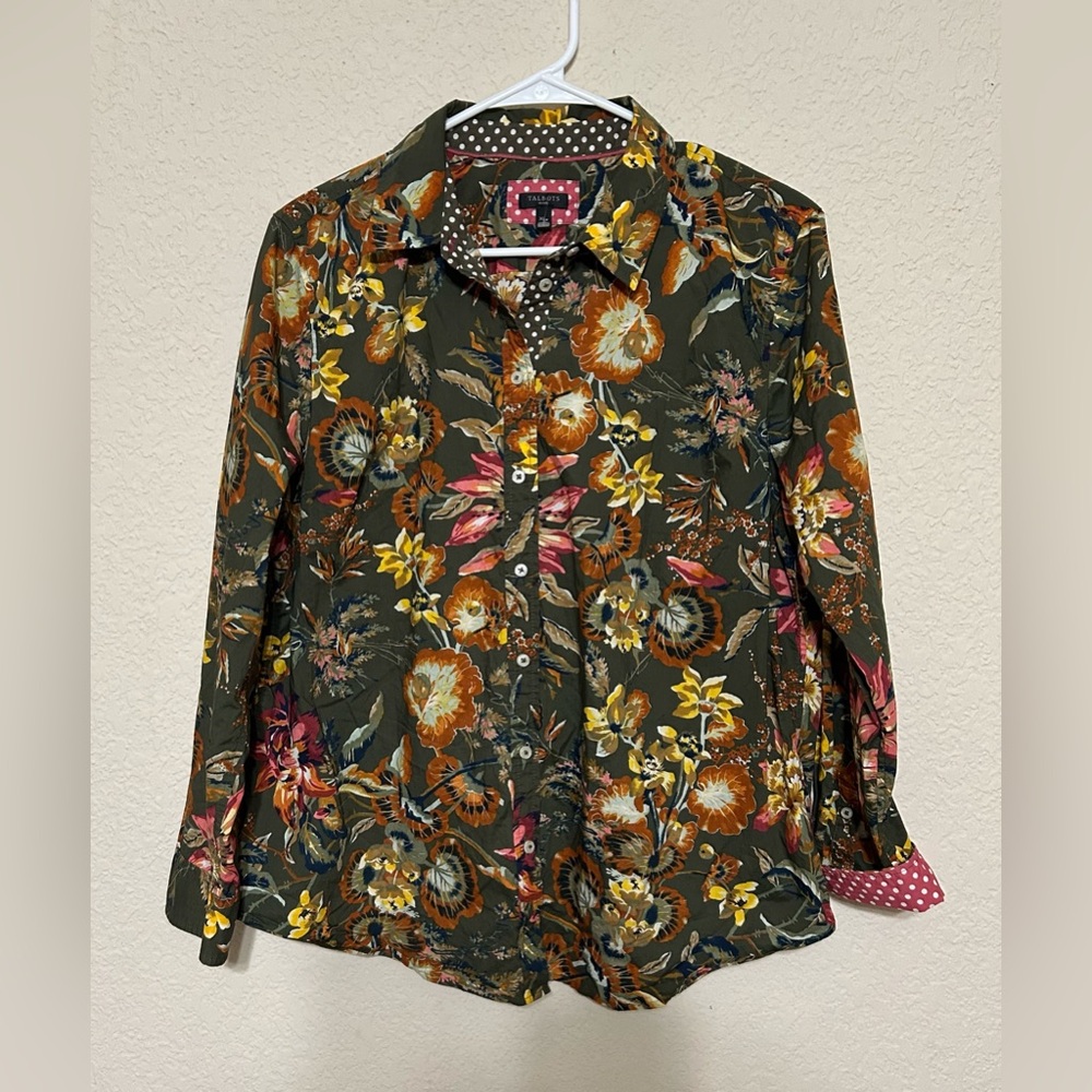 Talbots Women floral button Up Top Size XL Petite Long Sleeve Office Career Fall